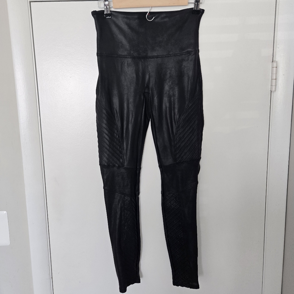 Spanx Black Faux Leather Moto Leggings Size Large